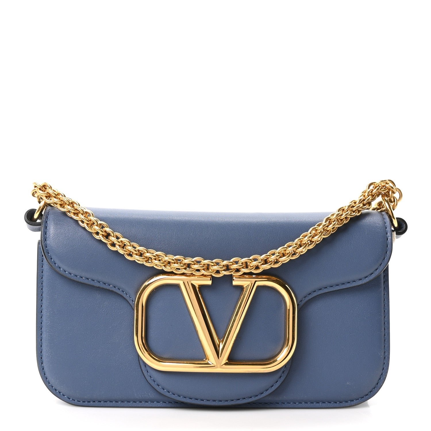 Valentino Garavani Calfskin Vlogo Small Loco Shoulder Bag Blue