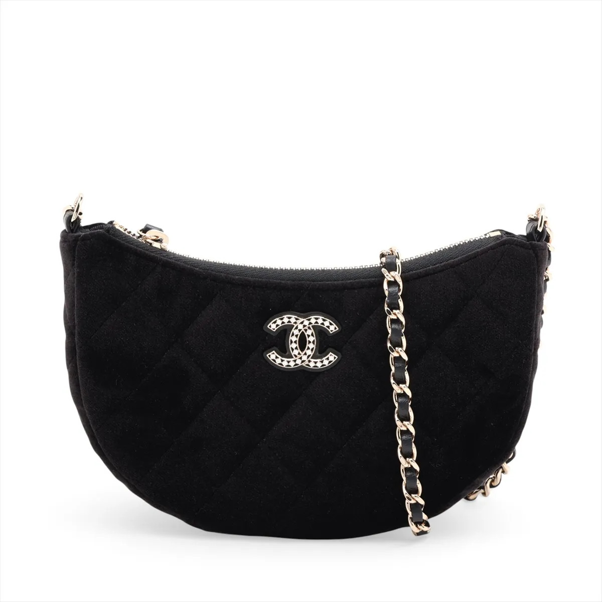Chanel Matelasse Velour Chain Shoulder Bag Black Gold Metal Fittings random seri