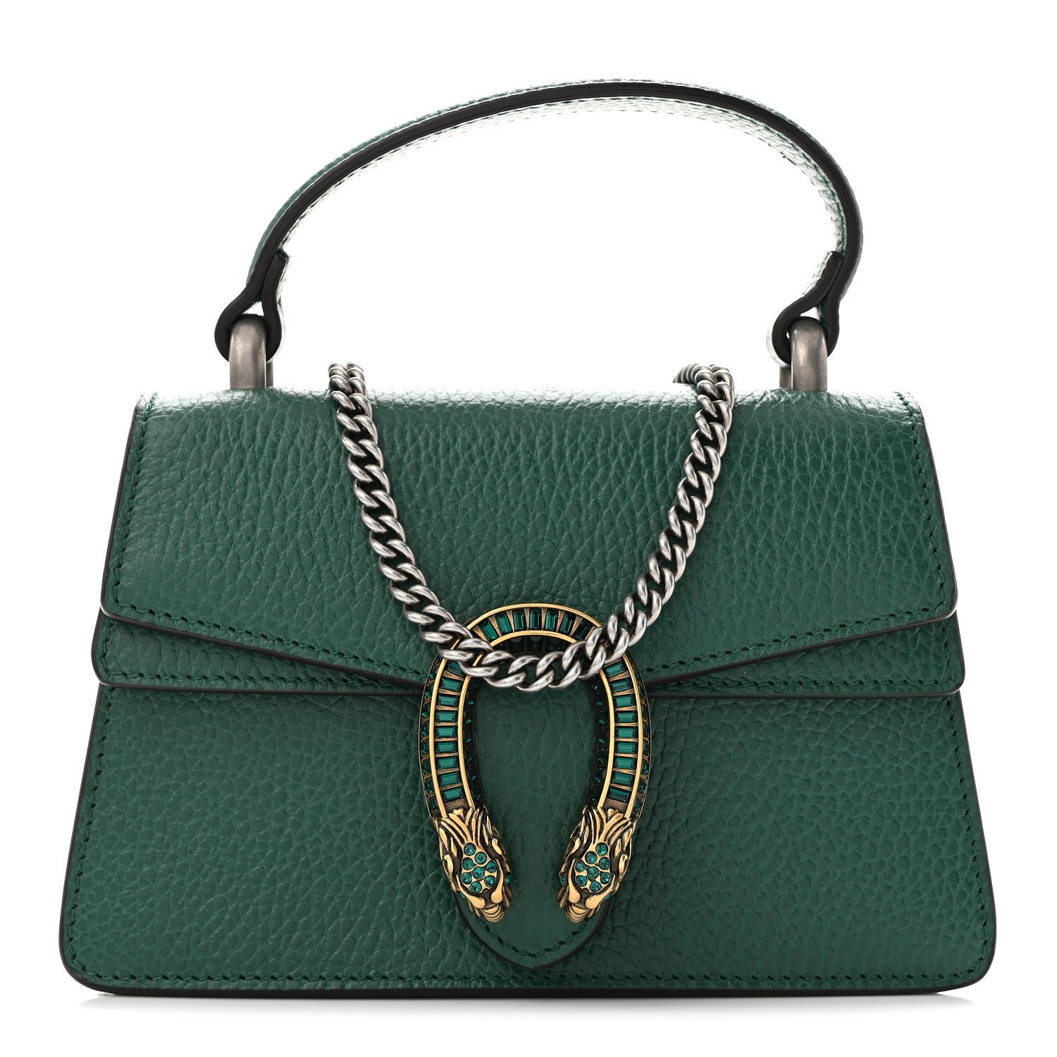 Gucci Dollar Calfskin Crystal Mini Dionysus Top Handle Bag Emerald