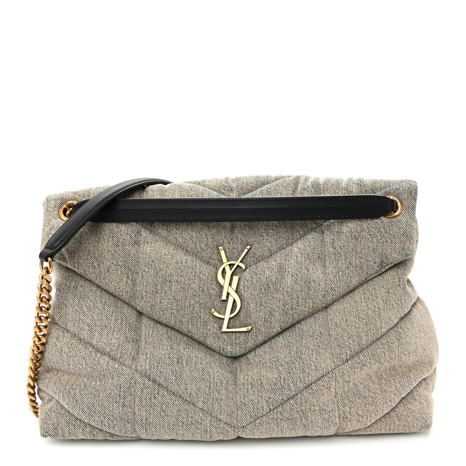 Saint Laurent Denim Quilted Medium Loulou Puffer Monogram Chain Satchel Azur