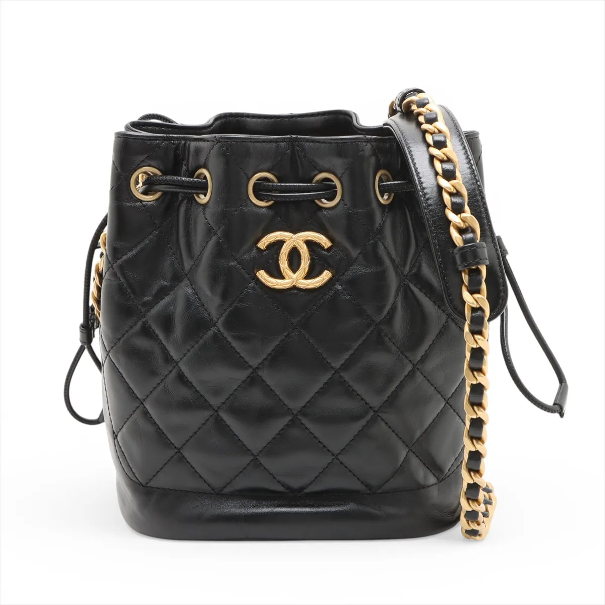 Chanel Matelasse Leather Chain Shoulder Bag Purse Black Gold Metal Fittings rand