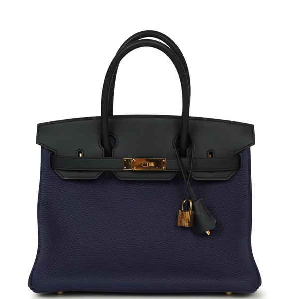Pre-owned Hermes Birkin 30 Bleu Obscur Sombrero, Bleu Encre Clemence Gold Hardware