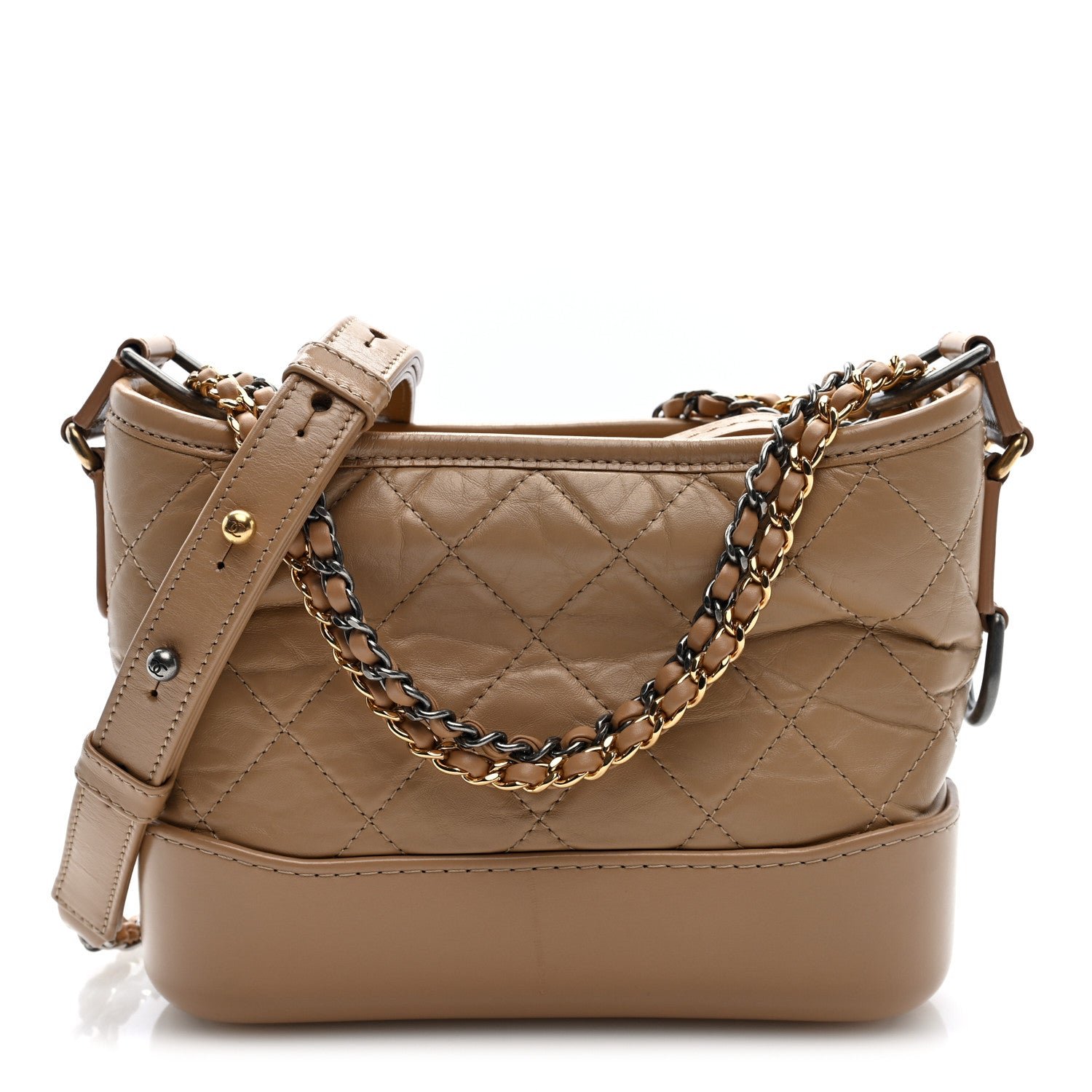 Chanel Aged Calfskin Quilted Small Gabrielle Hobo Beige