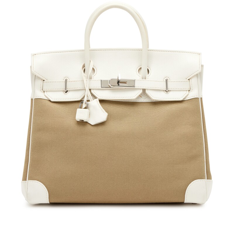 White Swift and Vert Militaire Officier Toile HAC Haut à Courroies Birkin 32 Palladium Hardware, 2007