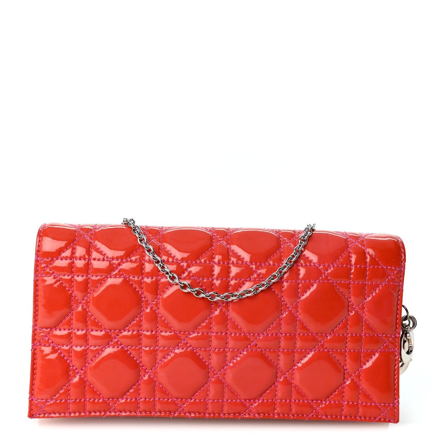 Christian Dior Patent Cannage Lady Dior Clutch Fuchsia