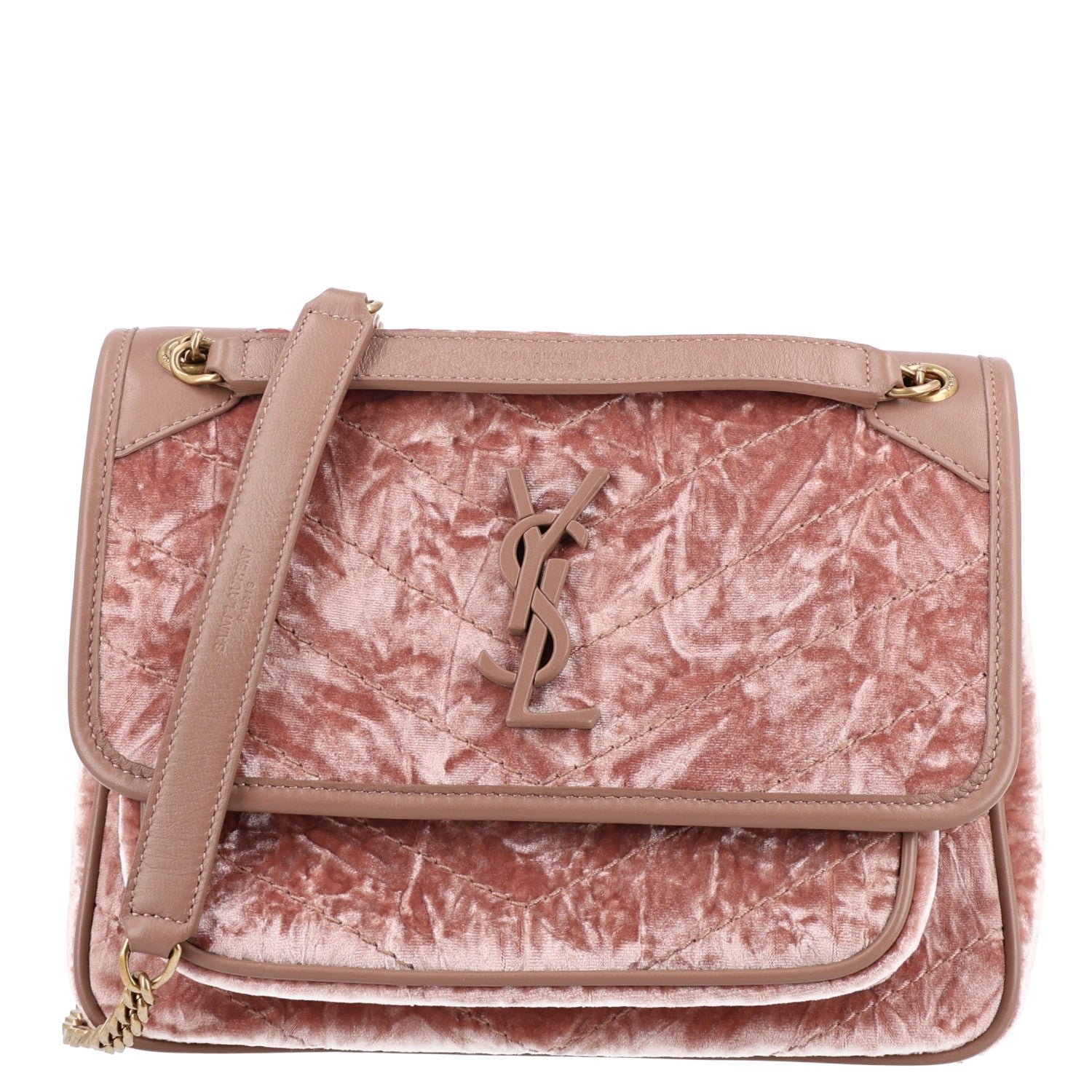 Saint Laurent Velvet Monogram Matelasse Baby Niki Chain Satchel Pink