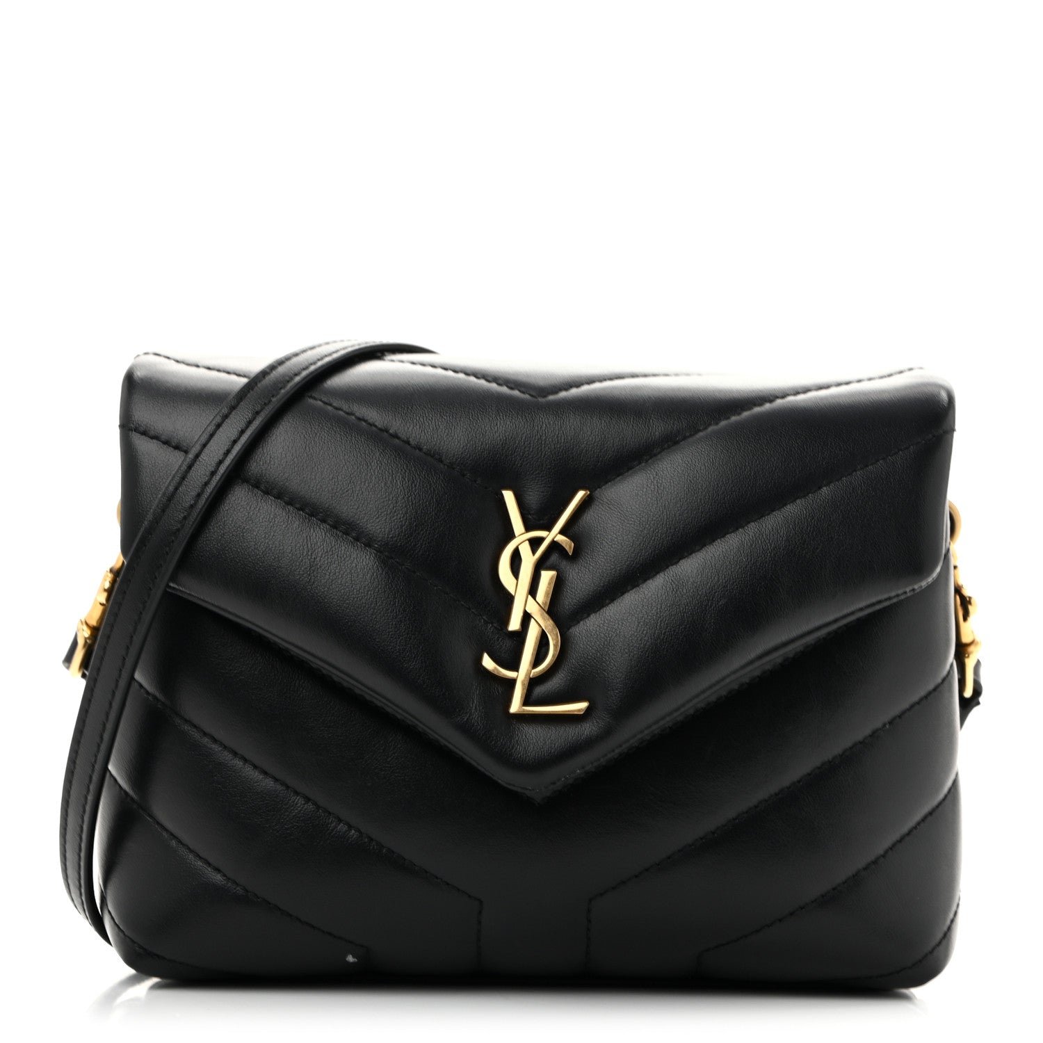 Saint Laurent Calfskin Y Quilted Monogram Toy Loulou Crossbody Bag Black