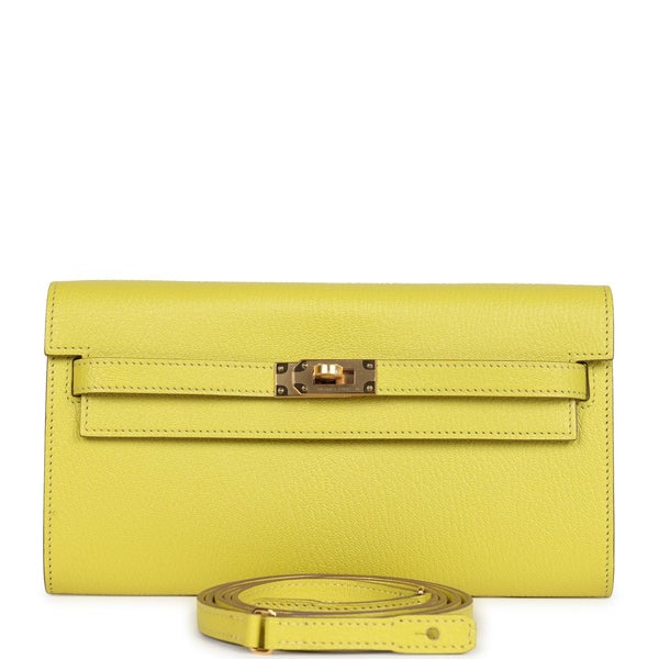 Hermes Hermes Kelly Wallet To Go Lime Chevre Mysore Gold Hardware