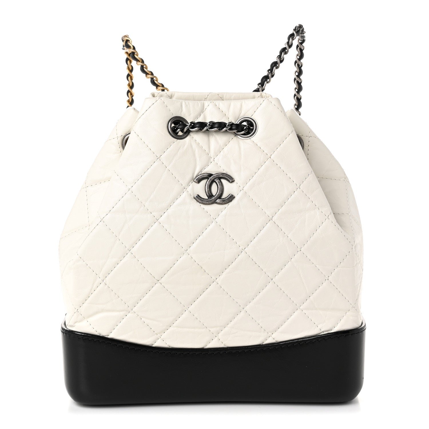 Chanel Aged Calfskin Quilted Small Gabrielle Backpack Black White