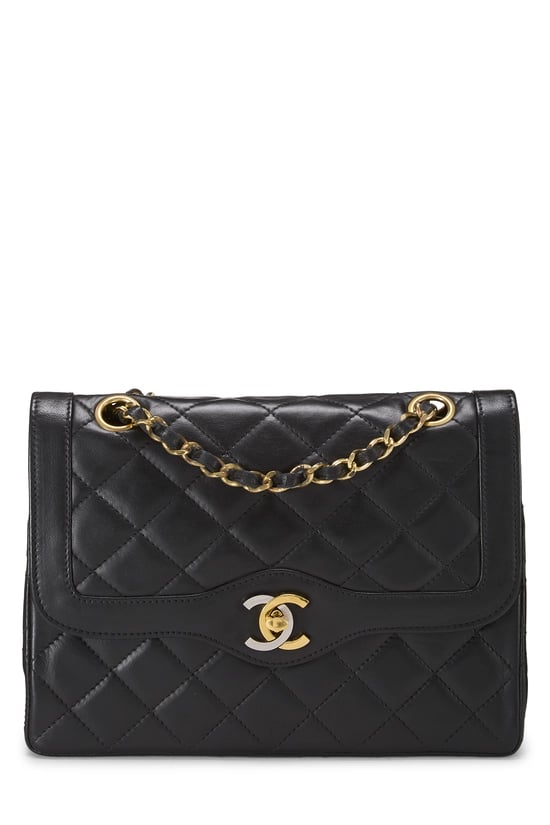 Black Quilted Lambskin Paris Limited Double Flap Small