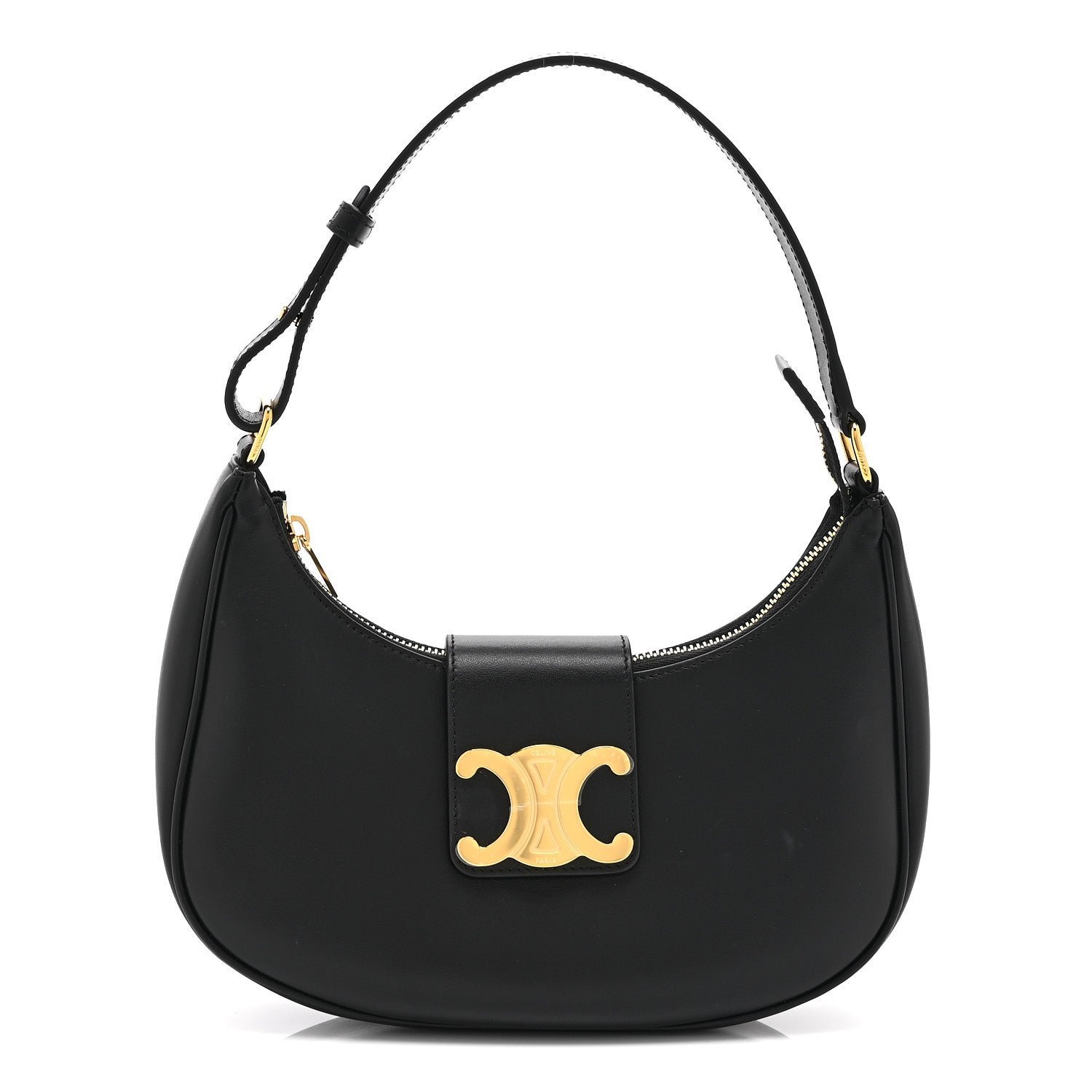 Celine Smooth Calfskin Medium Strap Ava Triomphe Shoulder Bag Black