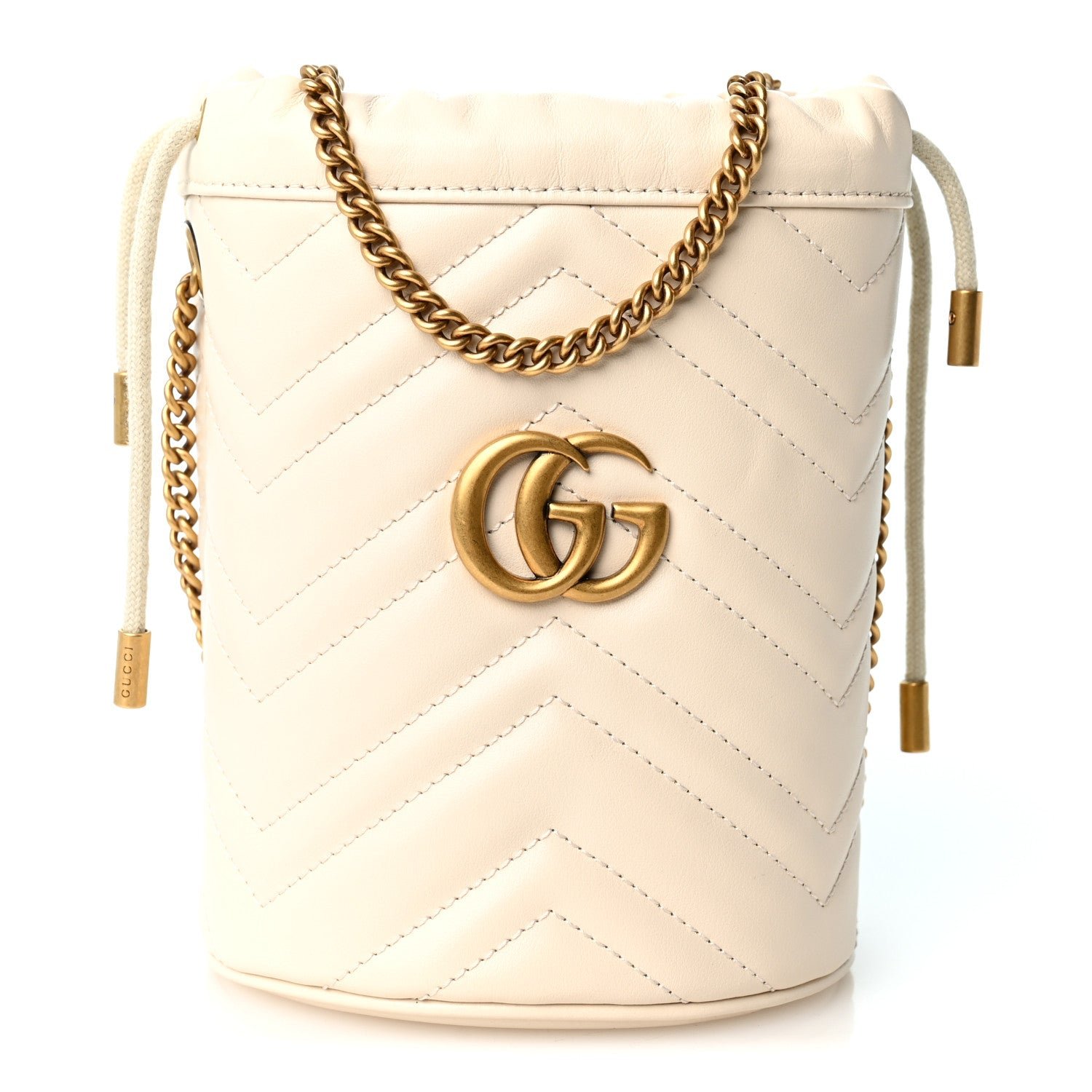 Gucci Calfskin Matelasse Mini GG Marmont 2.0 Bucket Bag White
