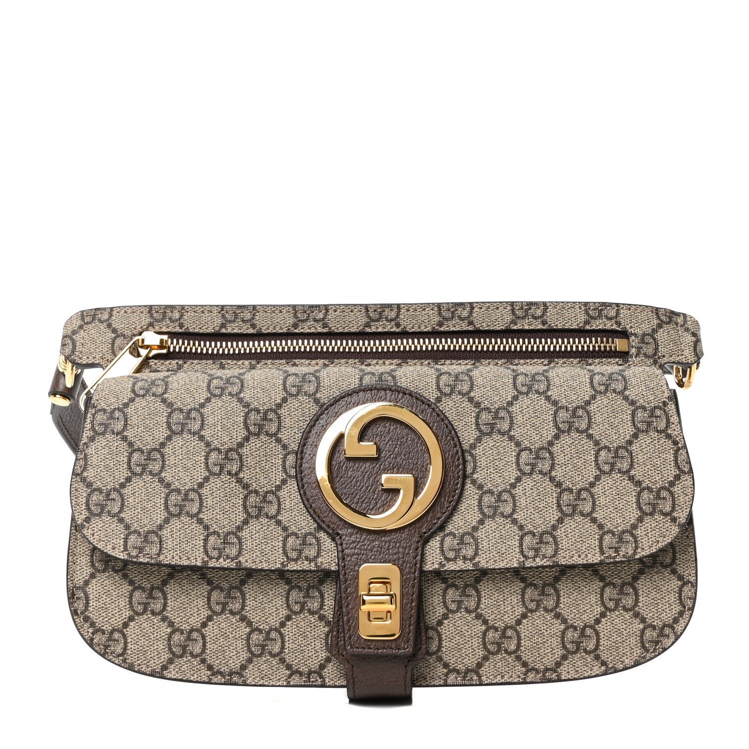 Gucci GG Supreme Monogram Textured Dollar Calfskin Blondie Belt Bag Beige Ebony New Acero