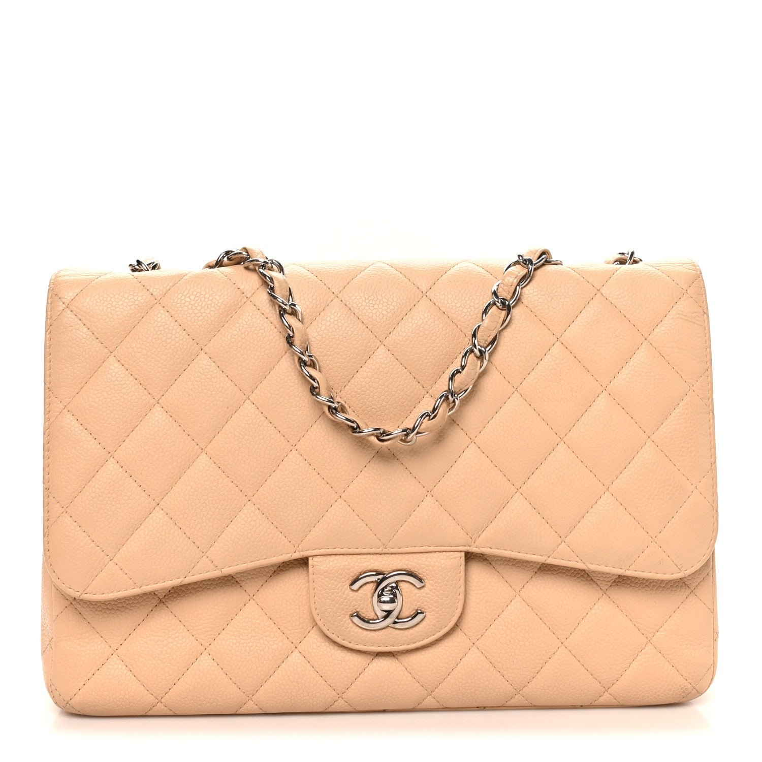 Chanel Caviar Quilted Jumbo Single Flap Beige Clair