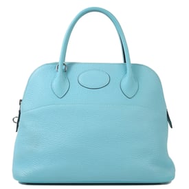 Hermes HERMÈS Bolide 31 handbag in Blue Atoll Clemence leather with Palladium hardware