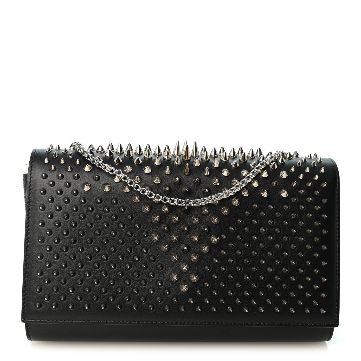Christian Louboutin Calfskin Patent Jurassic Spikes Paloma Clutch Black