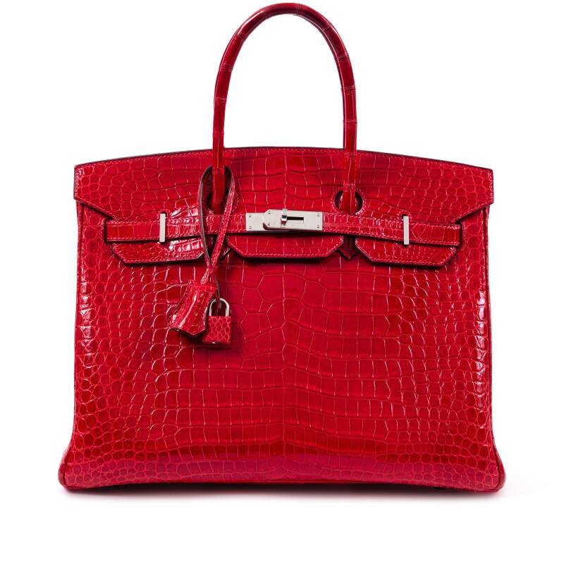 Rouge Braise Shiny Porosus Crocodile Birkin 35 Palladium Hardware, 2007