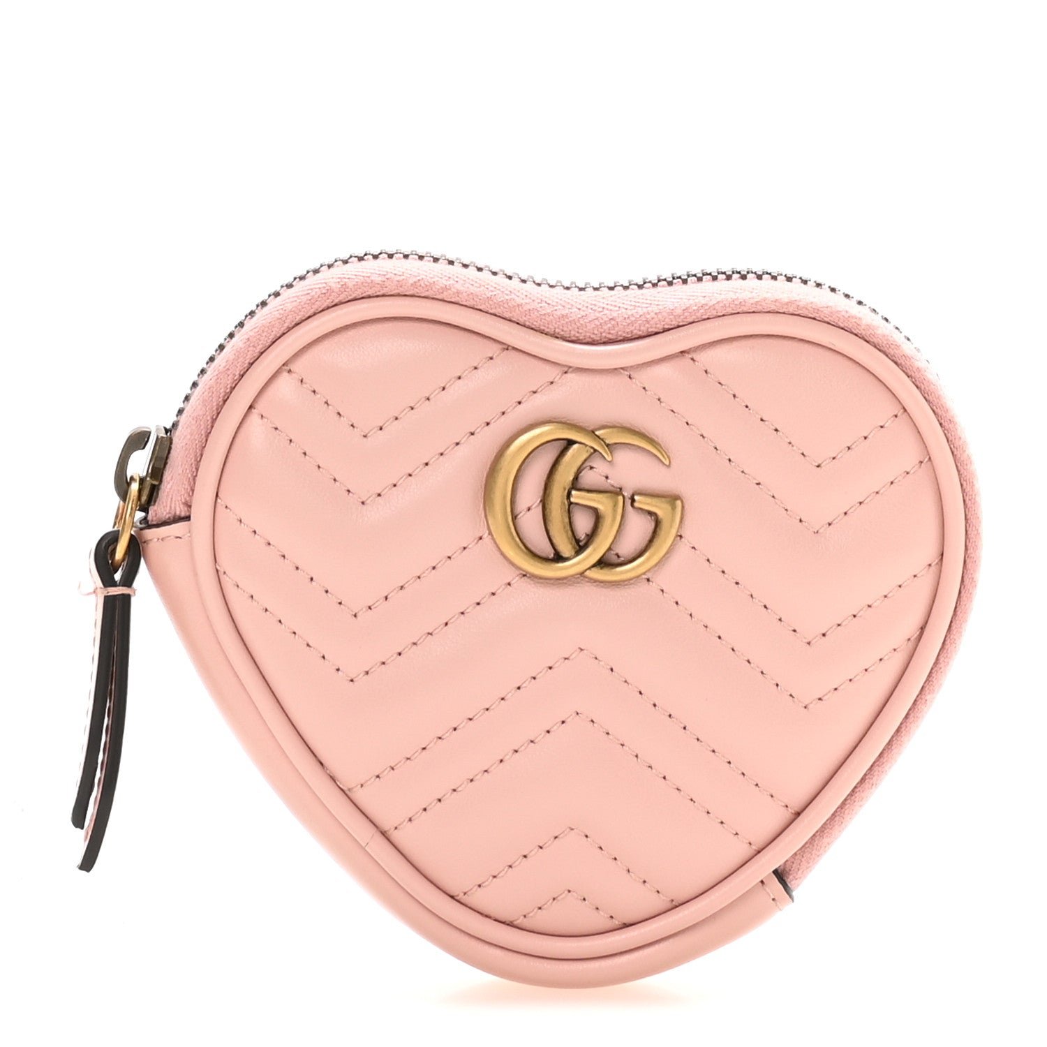 Gucci Calfskin Matelasse Chevron GG Marmont Heart Coin Purse Perfect Pink