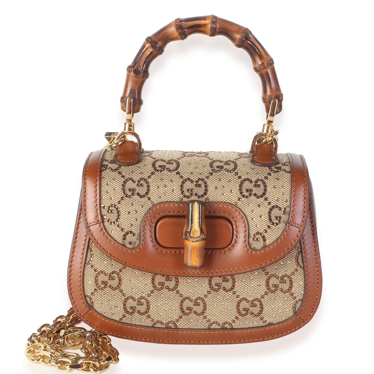 Camel GG Supreme Canvas Crystal Mini Bamboo 1947 Top Handle Bag