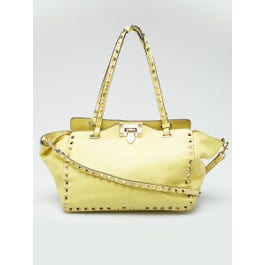 Valentino Valentino Yellow Leather Rockstud Trapeze Small Tote Bag