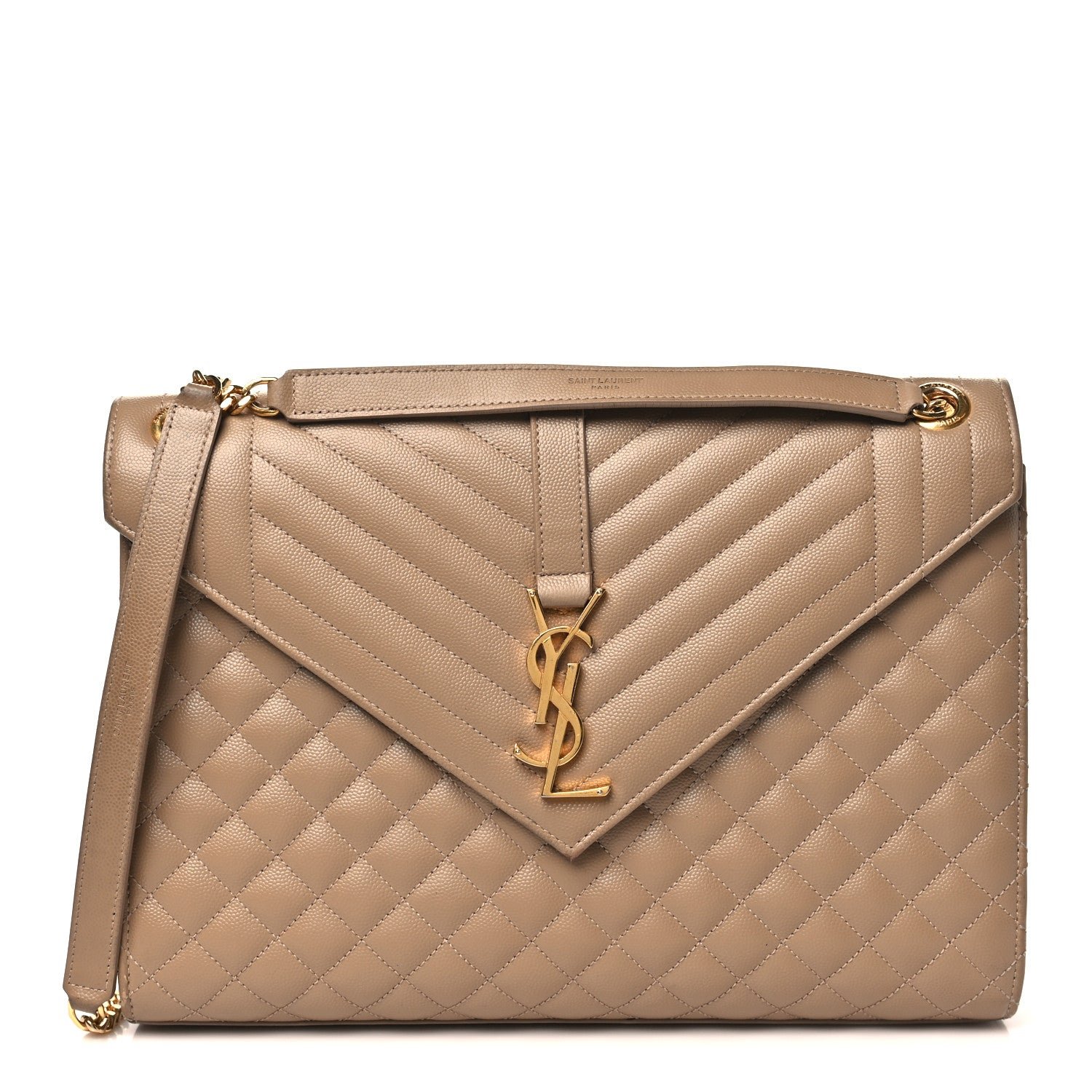 Saint Laurent Grain De Poudre Mixed Matelasse Large Triquilt Monogram Satchel Dark Beige