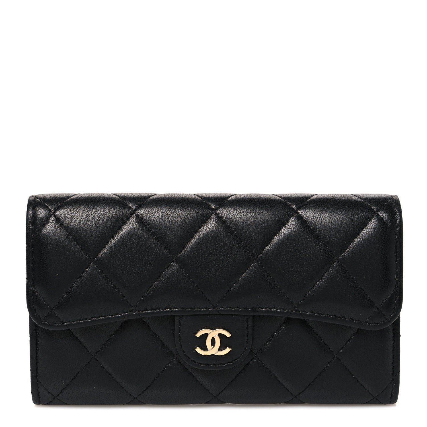 Chanel Lambskin Quilted Medium Gusset Flap Wallet Black