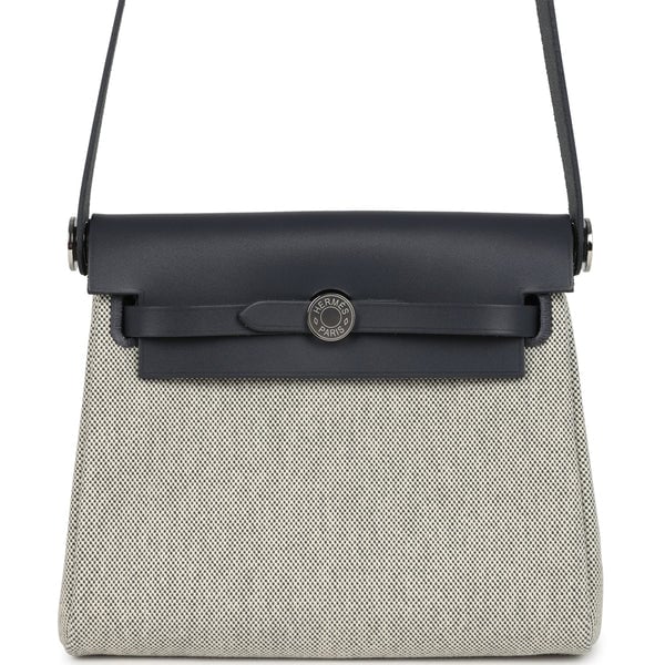 Hermes Hermes Herbag Zip 20 Mini Ecru and Ardoise Toile H Canvas and Ardoise Vache Hunter Palladium Hardware