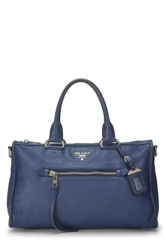 Blue Vitello Daino Convertible Zip Handbag