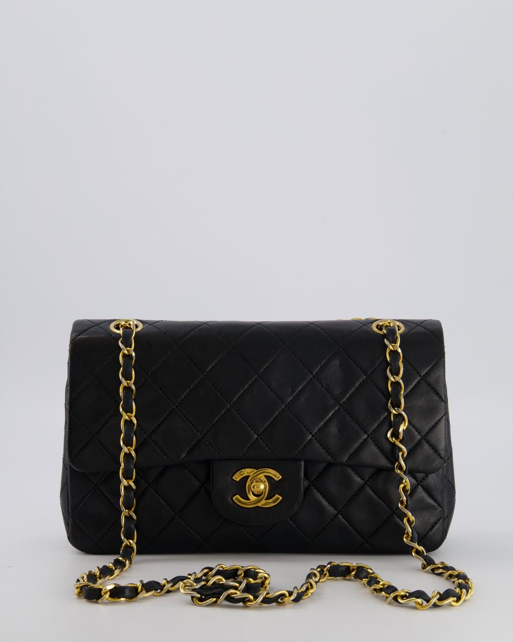 Chanel Vintage Black Small Classic Double Flap Bag in Lambskin Leather with 24K Gold Hardware