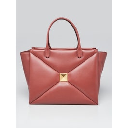 Valentino Valentino Red Lambskin Leather One Stud Tote Bag