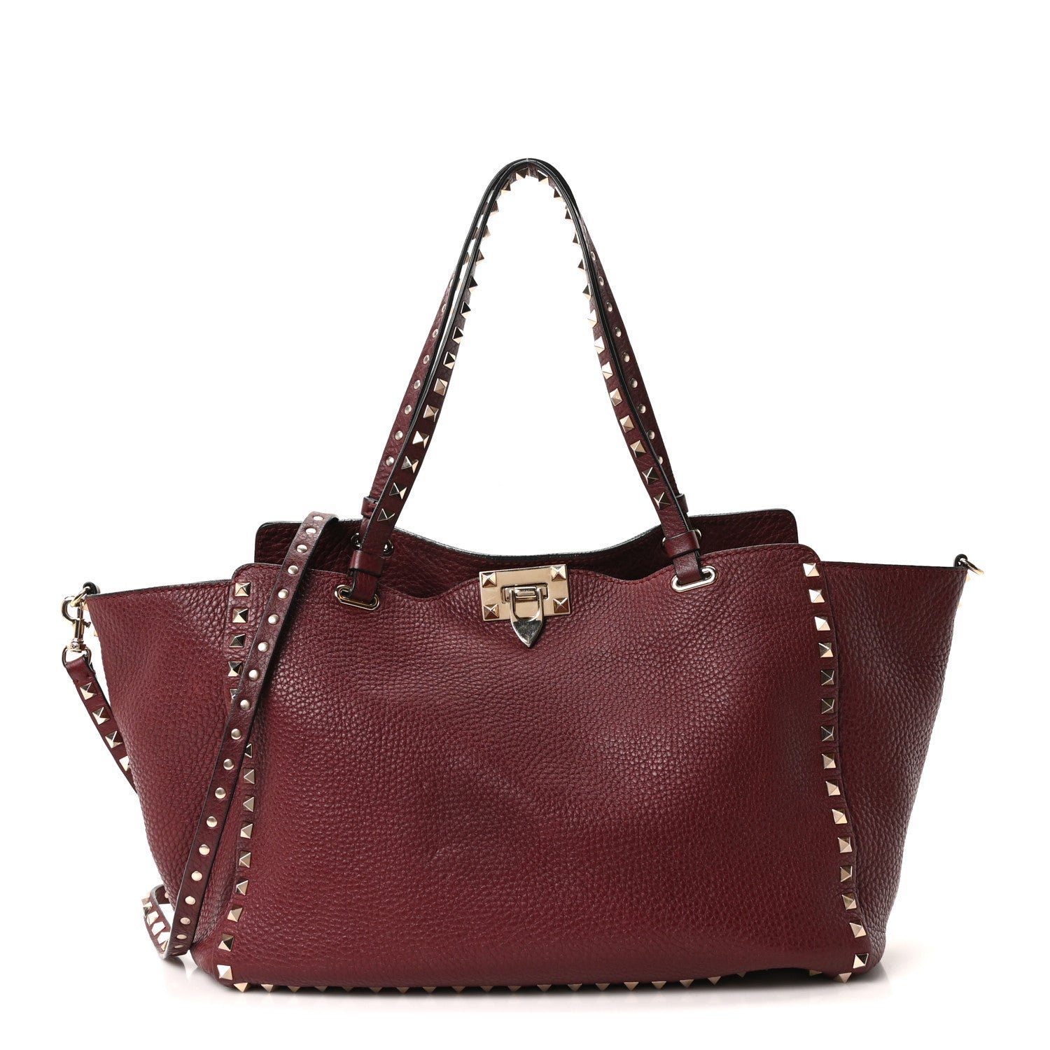 Valentino Garavani Pebbled Calfskin Medium Rockstud Tote Rubin