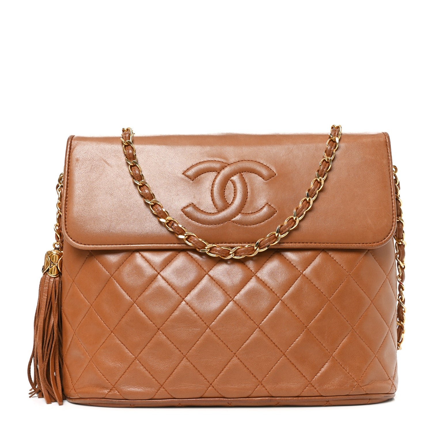 Chanel Lambskin Quilted CC Tassel Shoulder Bag Brown