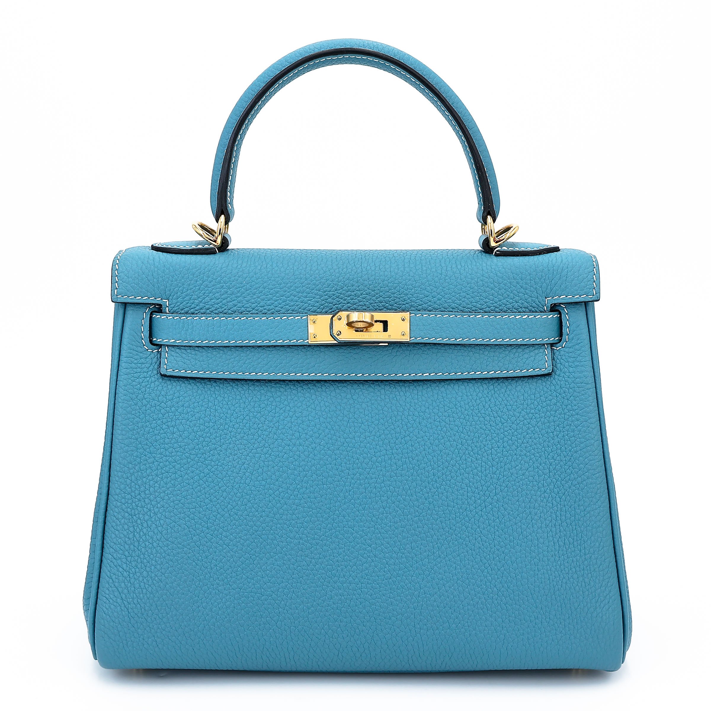 Very Good ( Rank A) HERMÈS Kelly 25 New Bleu Jean (D2) Togo Gold hardware B (2023)