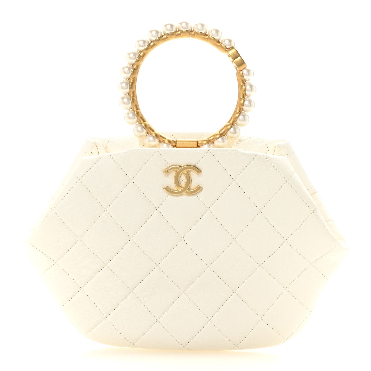 Chanel Lambskin Quilted Pearl Crown Clutch Bag White