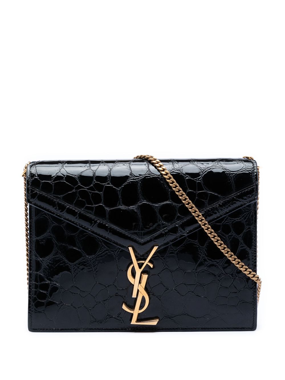 2018 Shiny Croc Embossed Calfskin Monogram Cassandra Chain Wallet crossbody bag