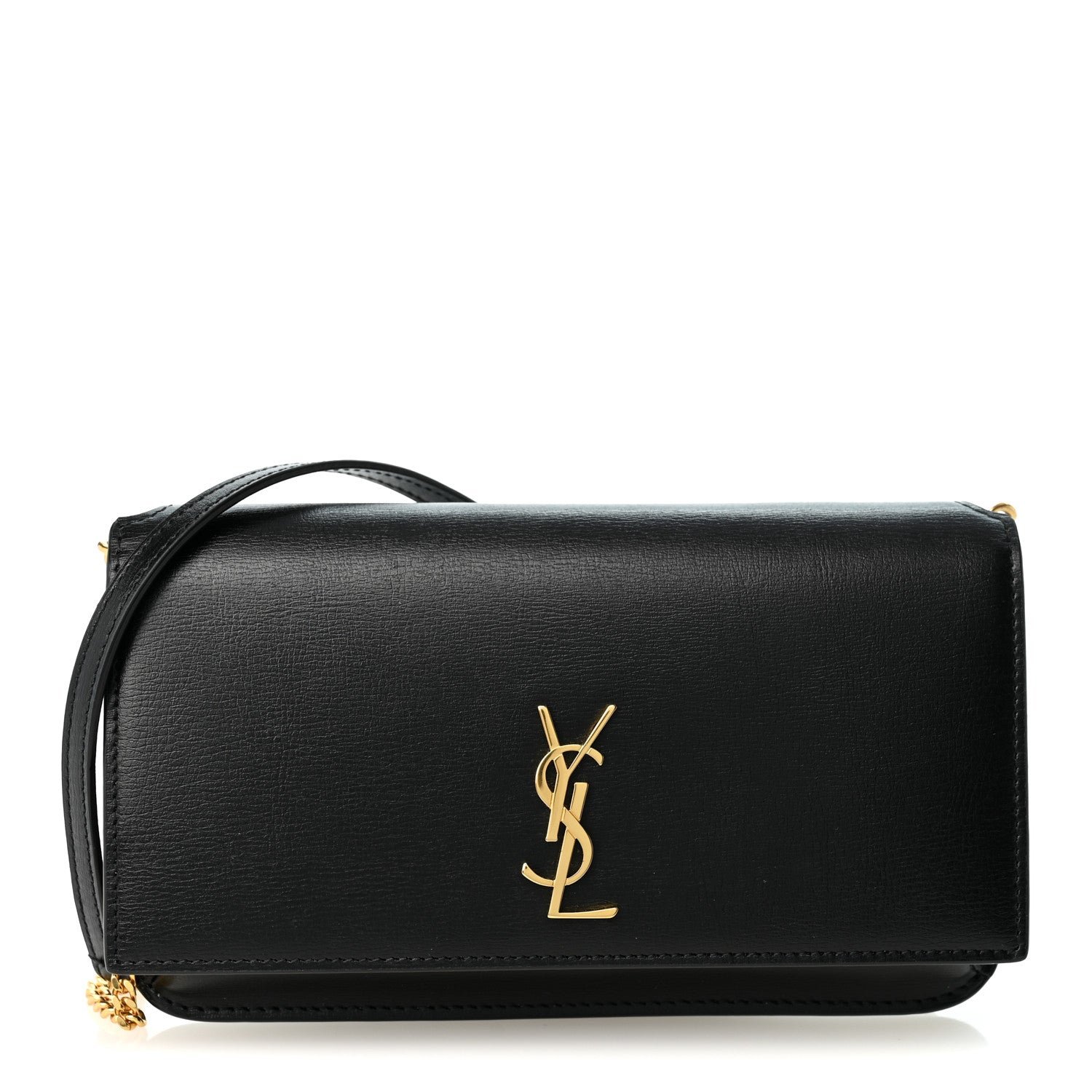 Saint Laurent Grained Calfskin Monogram Phone Holder Crossbody Black