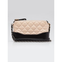 Chanel Beige/Black Quilted Leather Gabrielle Clutch With Chain Bag