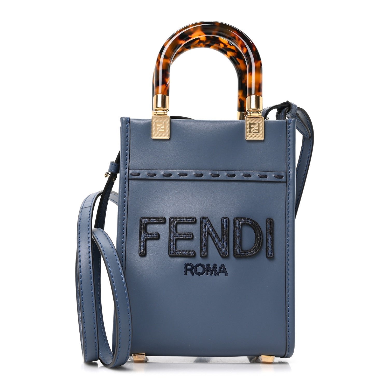 Fendi Vitello King Plexiglass Elaphe Snakeskin Print Logo Mini Fendi Sunshine Shopper Tote Mirto