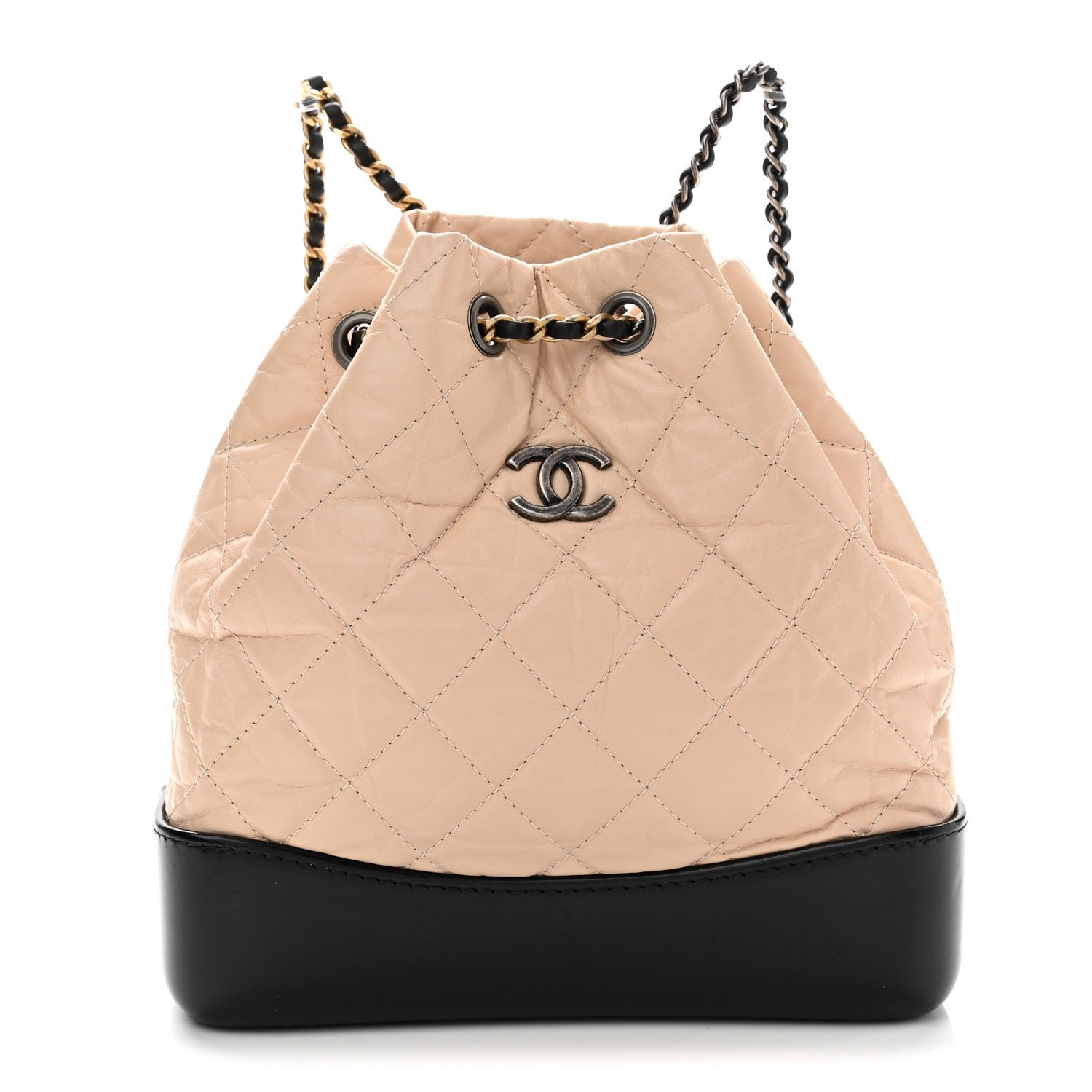 Chanel Aged Calfskin Quilted Small Gabrielle Backpack Beige Black