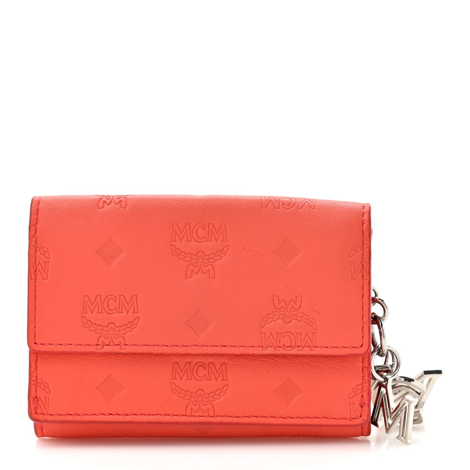MCM MCM Calfskin Ottomar Monogram Tri-Fold Wallet Hot Coral