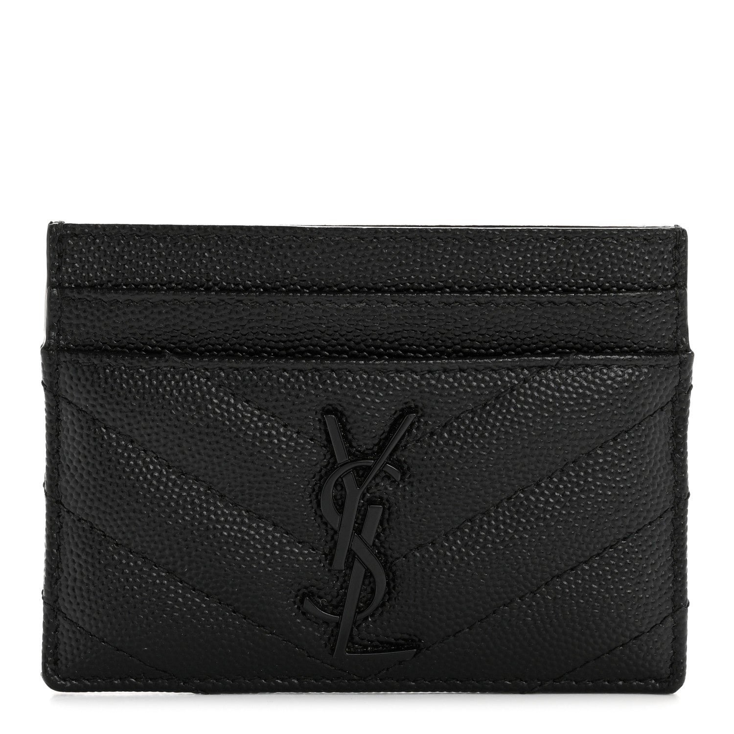Saint Laurent Grain De Poudre Matelasse Chevron Monochrome Monogram Credit Card Case Black