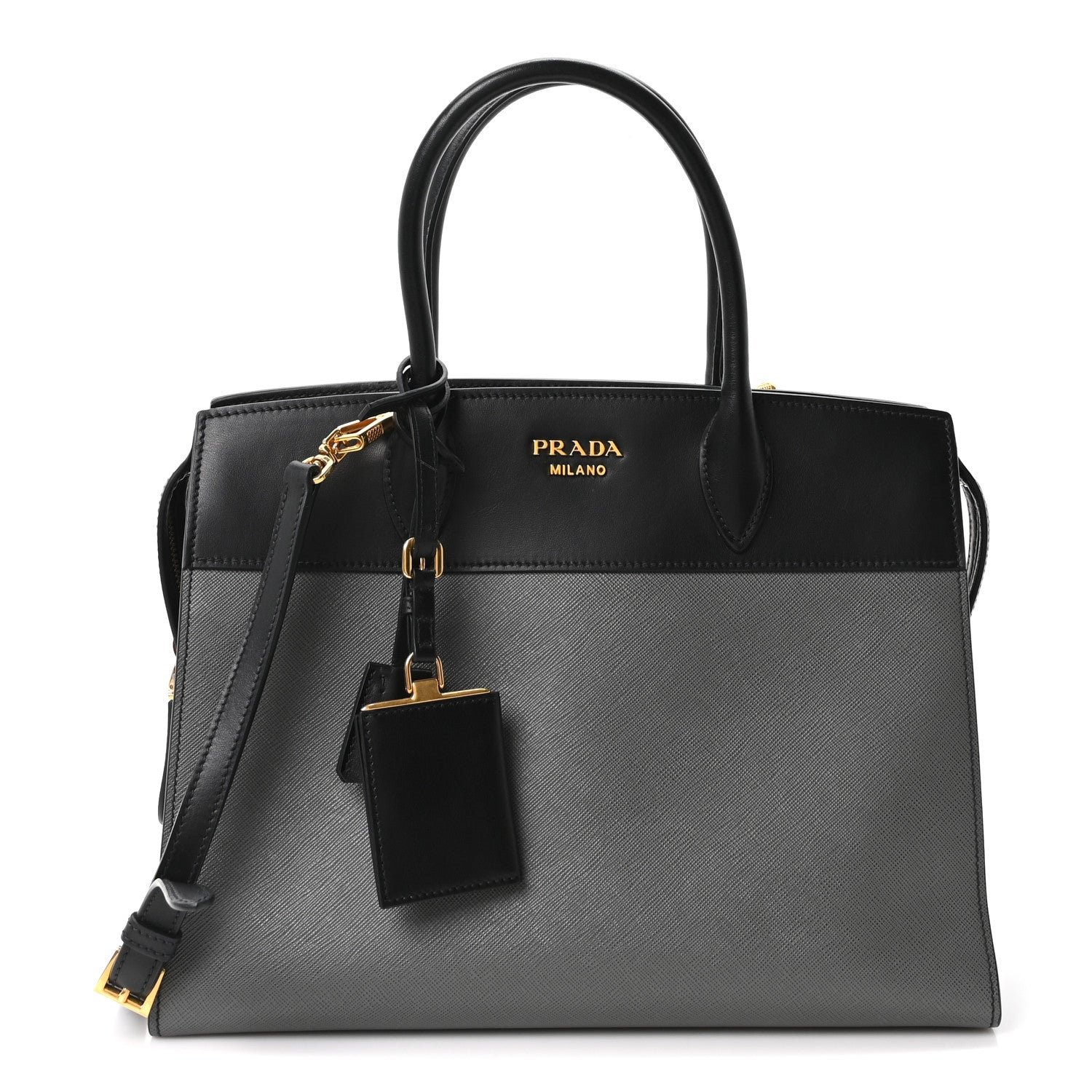 Prada Saffiano City Calfskin Medium Esplanade Tote Mercurio Black