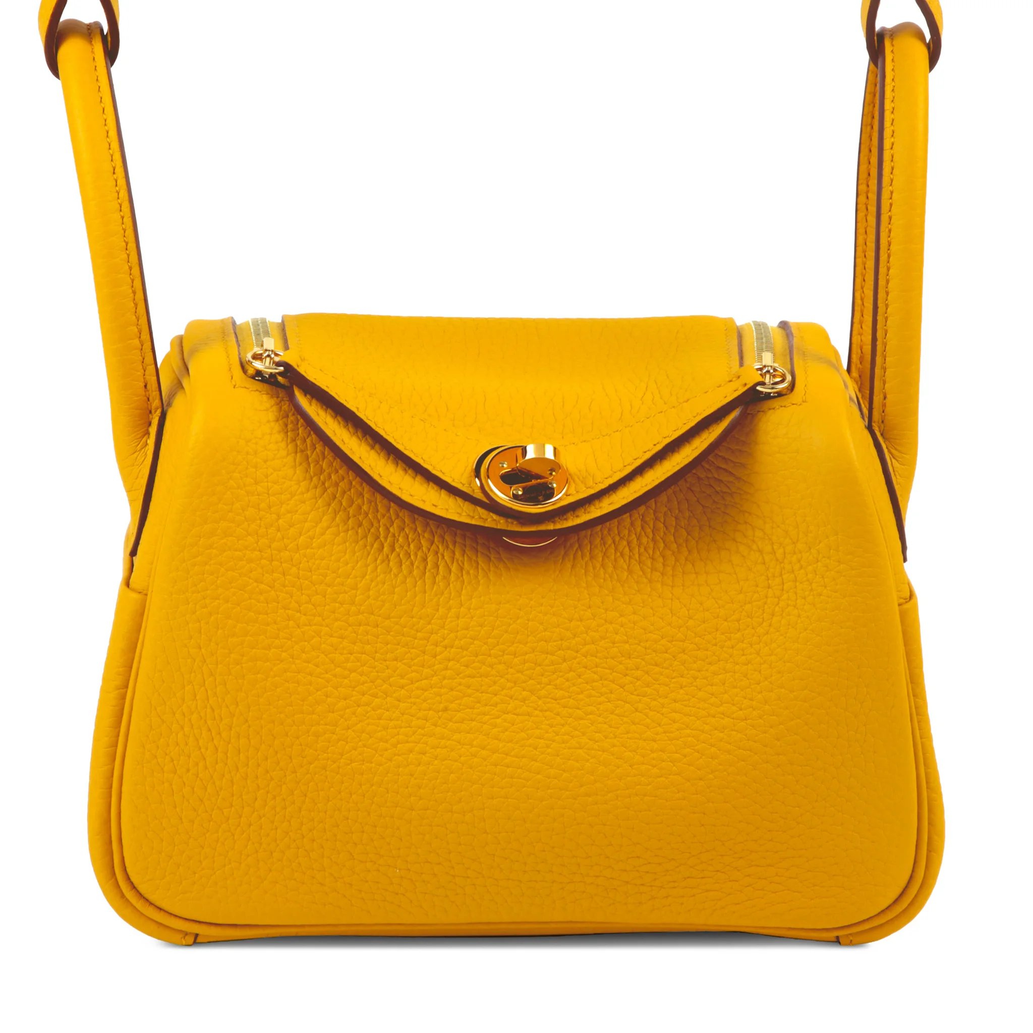 Excellent ( Rank SA ) HERMÈS Mini Lindy Jaune Ambre (9D) Clemence Gold hardware D (2019)
