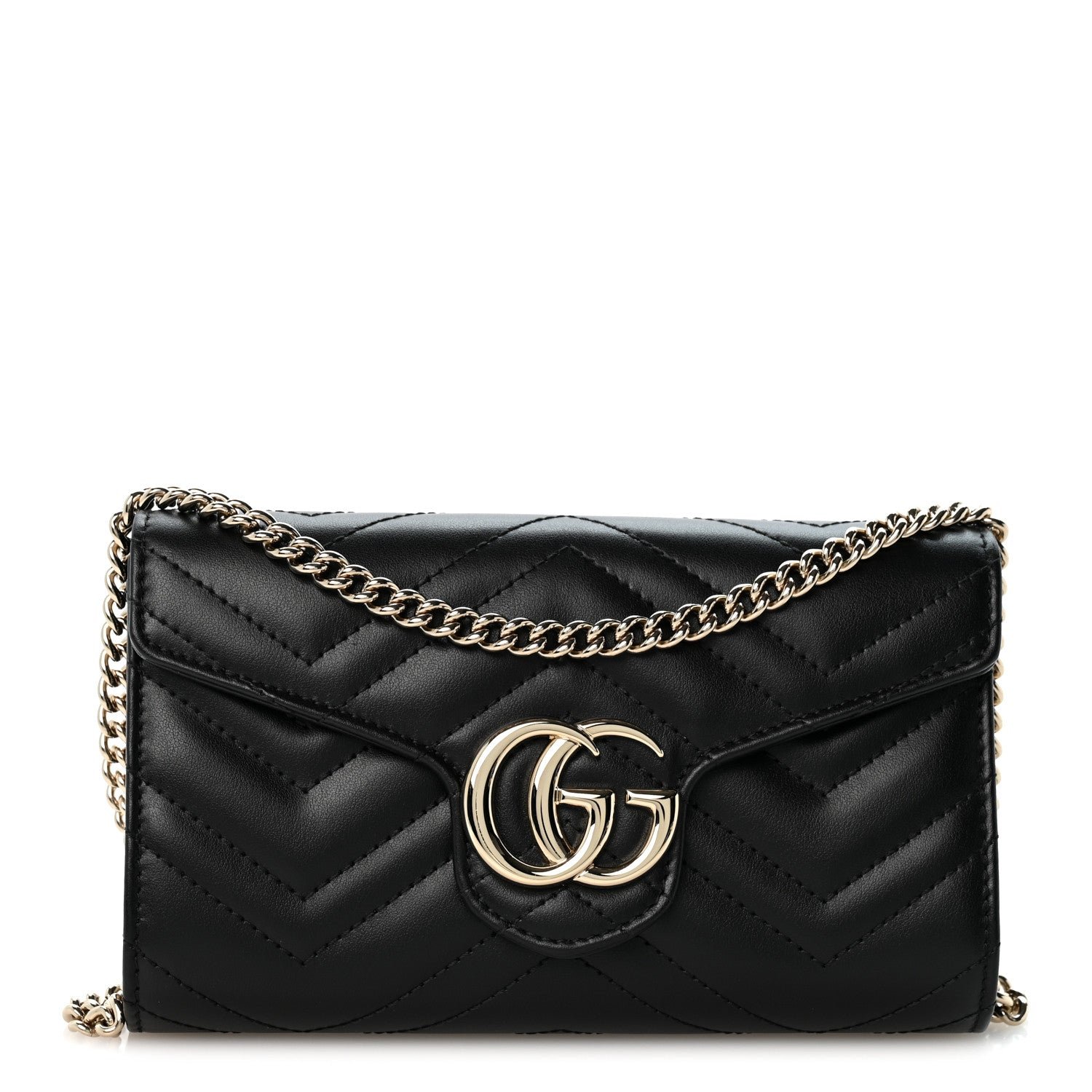 Gucci Calfskin Matelasse GG Marmont Chain Wallet Black