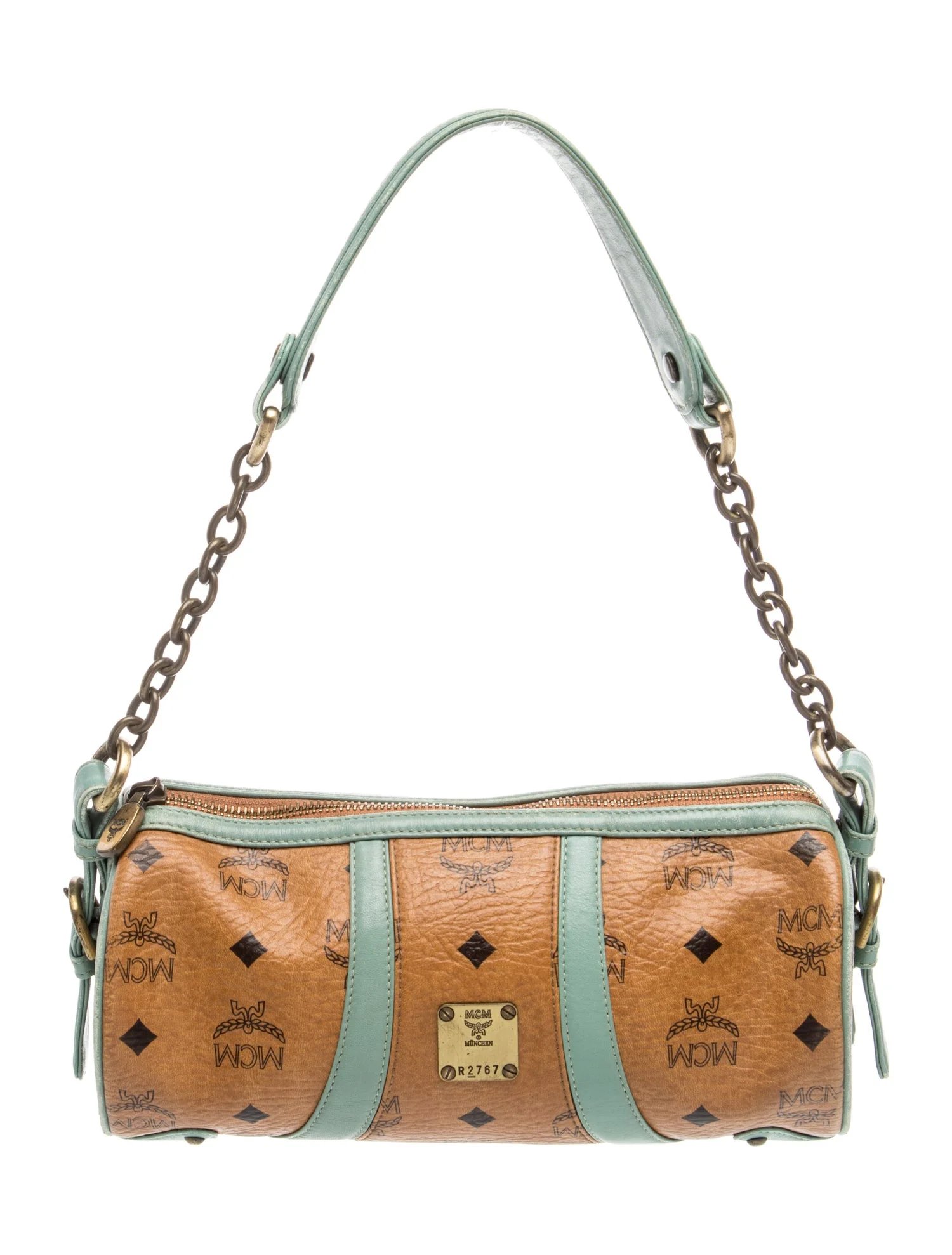 MCM Leather Visetose Monogram Cylinder Barrel Shoulder bag