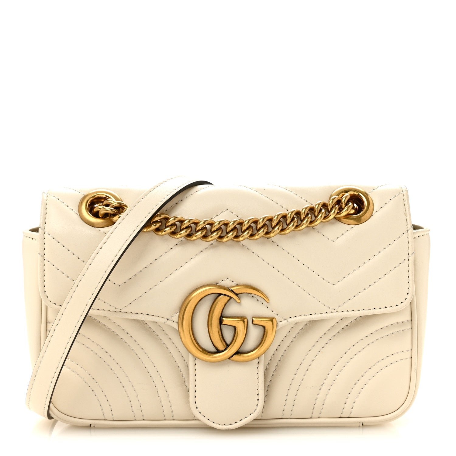 Gucci Calfskin Matelasse Mini GG Marmont Shoulder Bag White
