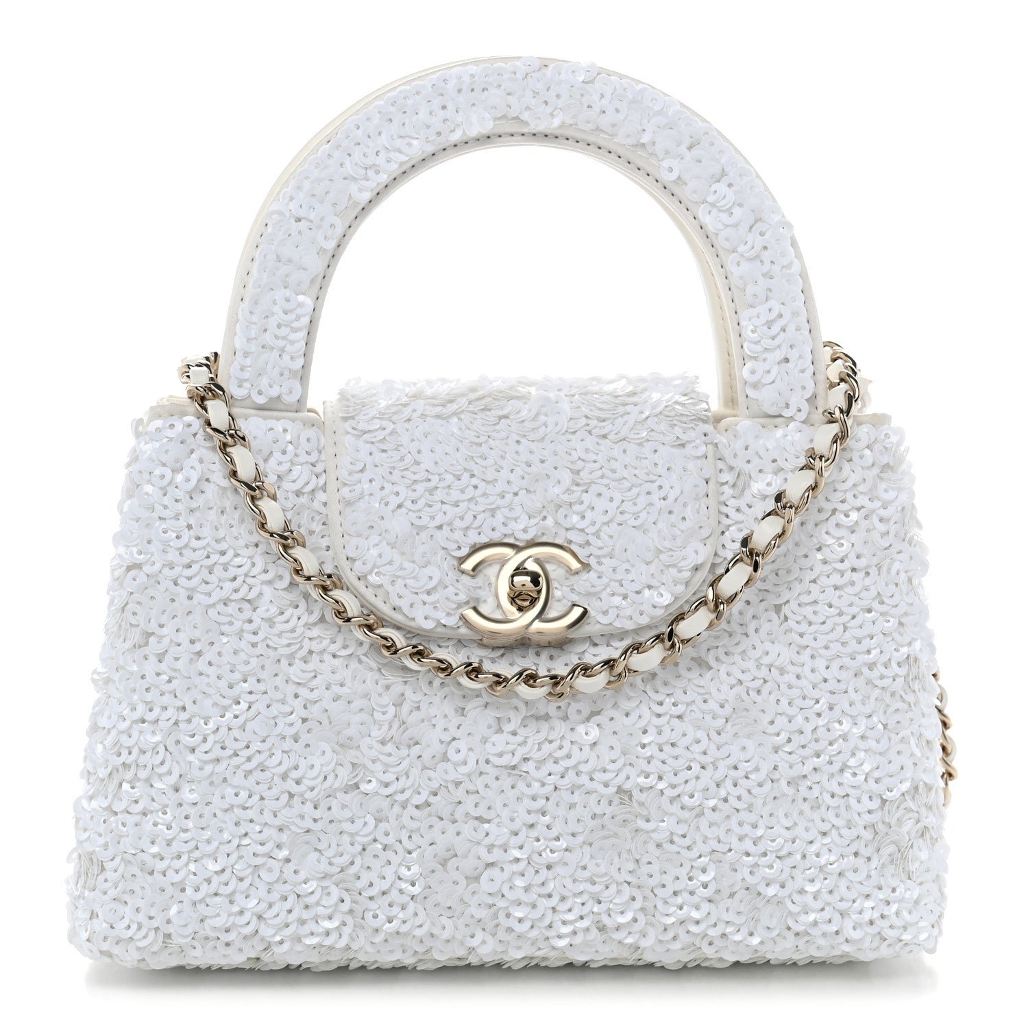 Chanel Sequin Nano Kelly Shopper White
