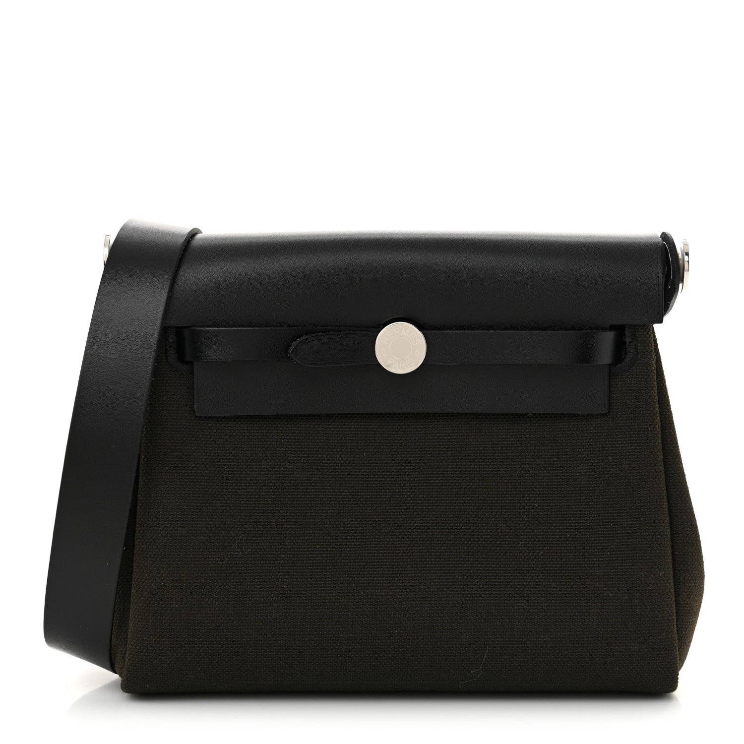 Hermes Military Toile Vache Hunter Herbag Zip Retourne 20 Vert De Gris Black