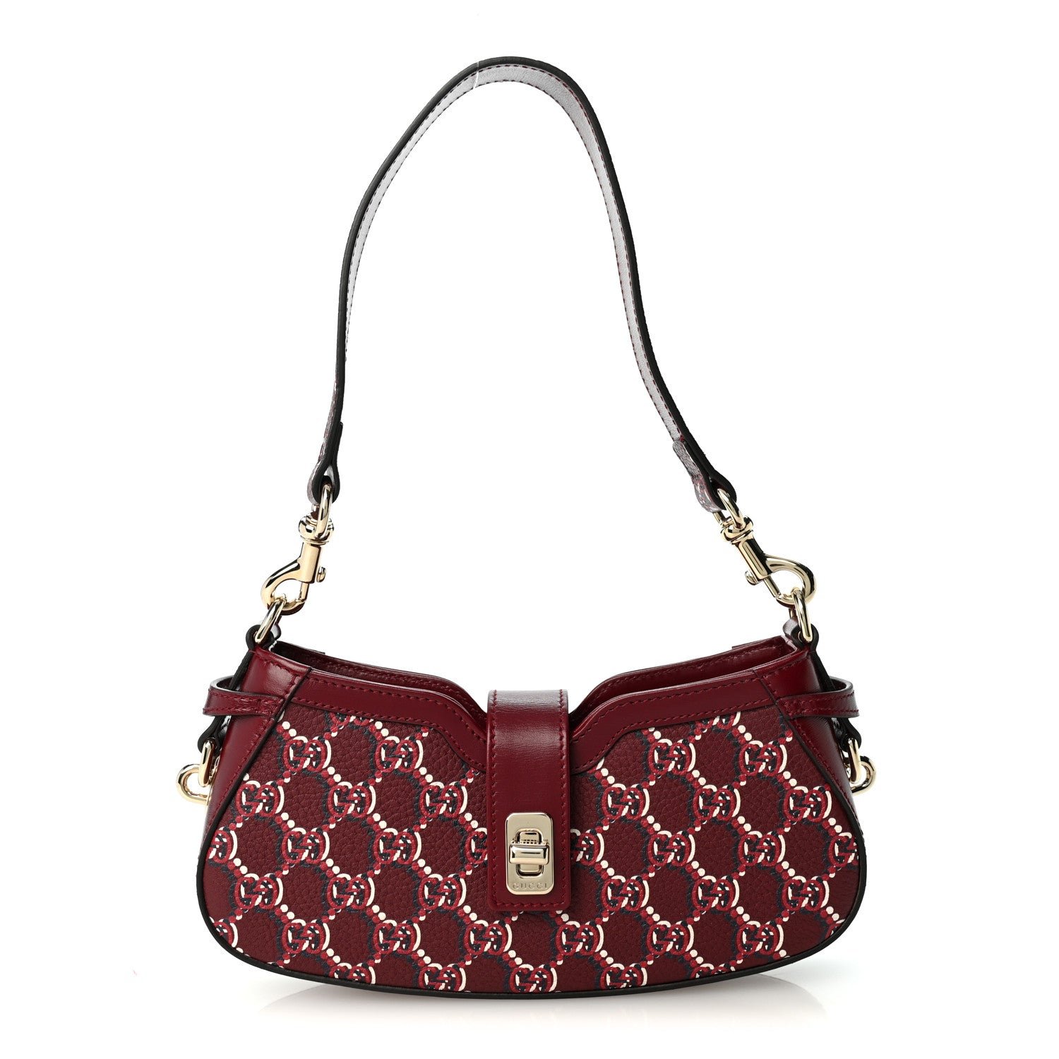 Gucci Calfskin Monogram Mini Moon Side Shoulder Bag Rosso Ancora Red