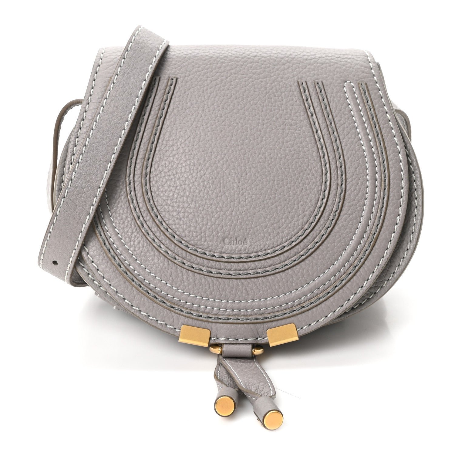Chloe Calfskin Mini Marcie Round Crossbody Bag Cashmere Grey